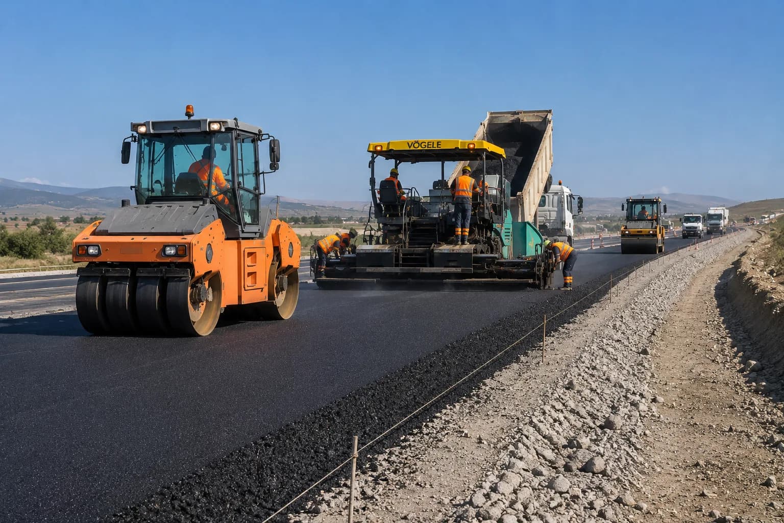 Asfalt finişeri yol uygulaması