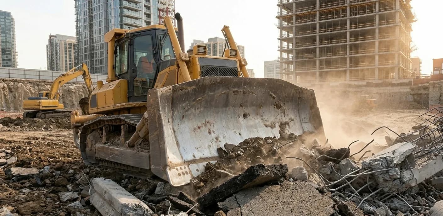 Lastikli yükleyici ve forklift şantiyede